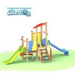 Loc de joaca din lemn pentru copii Nature 11, exterior, 2-6 ani, 422x180x230 cm