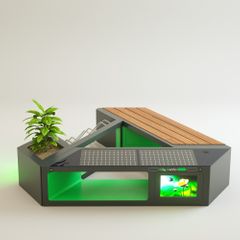 Smart modular bench with solar charging and bicycle rack