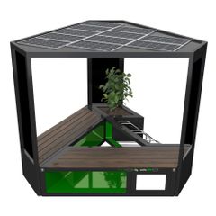 Modular outdoor bench with solar charging and bicycle rack