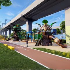 Complex de joaca din metal pentru copii Secret Forest 4, exterior, 3-15 ani, 2600x890x700 cm