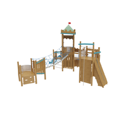 Loc de joaca din lemn pentru copii Naturel 3, exterior, 5-16 ani, 820x940x570 cm