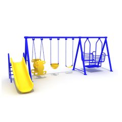 Complex de joaca din metal pentru copii Incluziv model 5, exterior, 1-12 ani, 580x300x200 cm, albastru