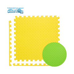 Covor puzzle modular pentru spatii indoor, 100x100x2 cm, spuma EVA cu amortizare soc, fata dubla, galben/verde, 3-12 ani