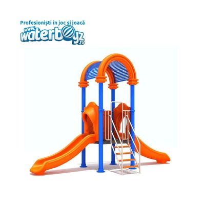 Complex de joaca pentru copii de metal Fun Land 7, exterior, 3-12 ani, 470x190x320 cm, portocaliu