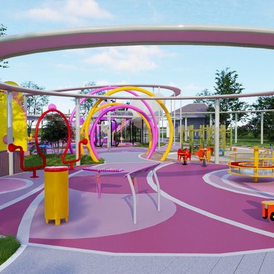 Amenajare completa loc de joaca de exterior la cheie Pink Space