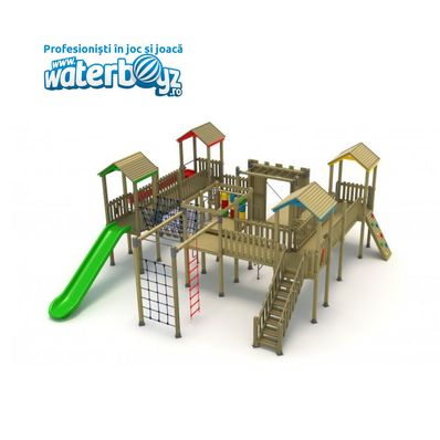 Loc de joaca din lemn pentru copii Wooden Castle, exterior, 3+ ani, 1100x900x300 cm