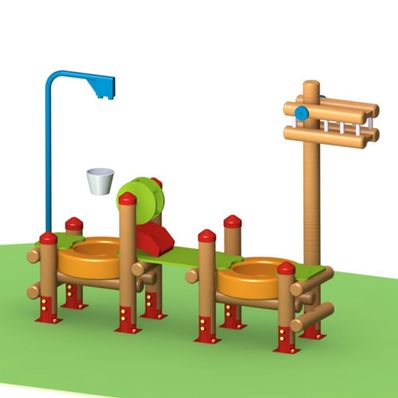 Loc de joaca interactiv pentru copii cu nisip si galetuse Model 2, exterior, 3-12 ani, lemn