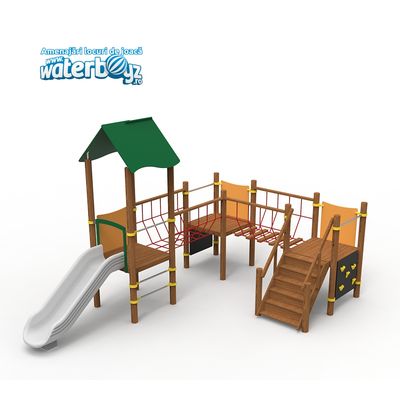 Complex de joaca pentru copii din lemn Nature 2, exterior, 3-12 ani, 554.3x378.8x344.6 cm, multicolor
