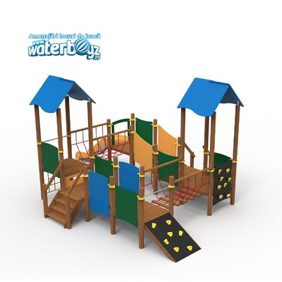 Complex de joaca pentru copii din lemn Nature 3, exterior, 3-12 ani, 710.4x487.4x344.6 cm, multicolor