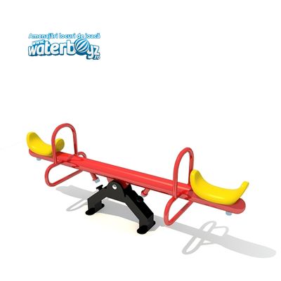 Balansoar dublu cu doua picioare pentru copii, 3-10 ani, 210x52x82 cm, metal si plastic LLDPE, rosu