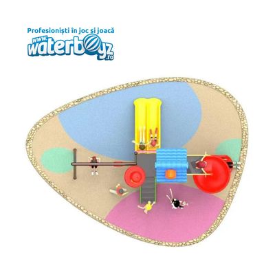 Loc de joaca pentru copii de exterior Economy 40, 1-6 ani, 510x260x300 cm, metal si plastic LLDPE, multicolor