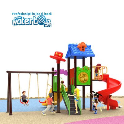 Loc de joaca pentru copii de exterior Economy 40, 1-6 ani, 510x260x300 cm, metal si plastic LLDPE, multicolor