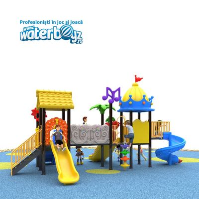 Loc de joaca pentru copii de exterior Economy 48, 1-6 ani, 520x420x320 cm, metal si plastic LLDPE, multicolor