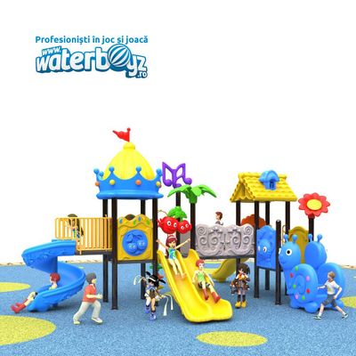 Loc de joaca pentru copii de exterior Economy 48, 1-6 ani, 520x420x320 cm, metal si plastic LLDPE, multicolor