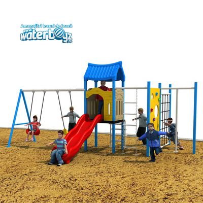 Complex de joaca pentru copii de metal cu leagan Economy 7, exterior, 3-12 ani, 600x430x310 cm
