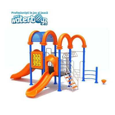 Complex de joaca pentru copii de metal Fun Land 9, exterior, 3-12 ani, 520x500x360 cm, portocaliu