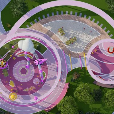 Amenajare completa loc de joaca de exterior la cheie Pink Space