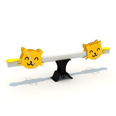 Balansoar cu 2 locuri pentru copii Kitty, 3-10 ani, 200x42x72 cm, metal si plastic, galben