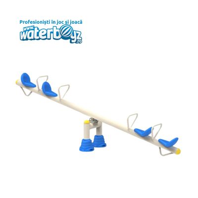 Balansoar cu 4 locuri pentru copii Model 9, minim 3 ani, 362x76x94 cm, metal si plastic, alb