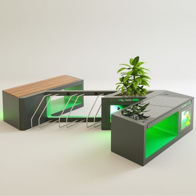 Smart modular bench with solar charging and bicycle rack