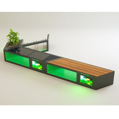 Smart modular bench with solar charging and bicycle rack
