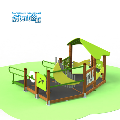 Loc de joaca incluziv pentru copii Happy Nature Model 2, 2-12 ani, 284x271x170 cm, metal si lemn