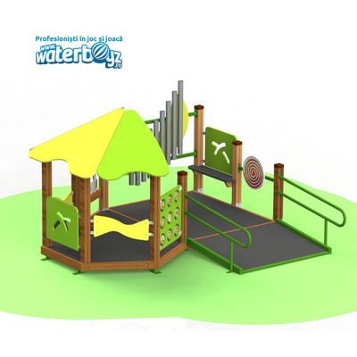 Loc de joaca incluziv pentru copii Happy Nature Model 2, 2-12 ani, 284x271x170 cm, metal si lemn