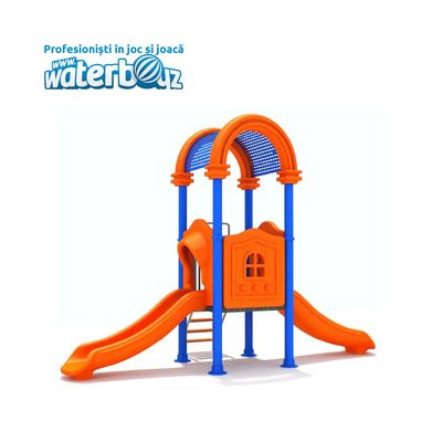 Complex de joaca pentru copii de metal Fun Land 7, exterior, 3-12 ani, 470x190x320 cm, portocaliu