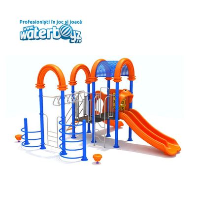 Complex de joaca pentru copii de metal Fun Land 9, exterior, 3-12 ani, 520x500x360 cm, portocaliu