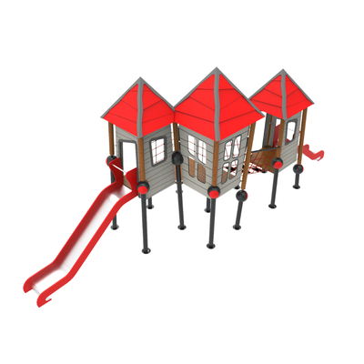Loc de joaca pentru copii din lemn Crooked House 4, exterior, 5-16 ani, 320x960x430 cm