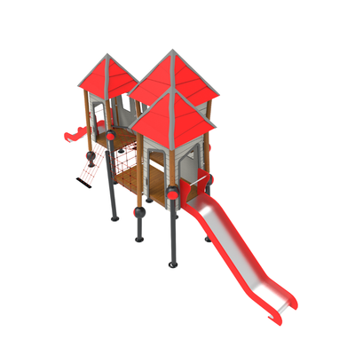 Loc de joaca pentru copii din lemn Crooked House 4, exterior, 5-16 ani, 320x960x430 cm