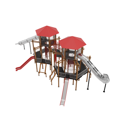 Loc de joaca pentru copii din lemn Hexagon 3, exterior, 5-16 ani, 2210x1040x750 cm