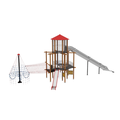 Loc de joaca pentru copii din lemn Hexagon 4, exterior, 5-16 ani, 2210x1040x750 cm