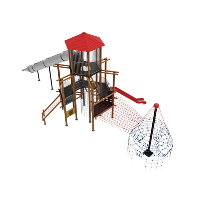 Loc de joaca pentru copii din lemn Hexagon 4, exterior, 5-16 ani, 2210x1040x750 cm