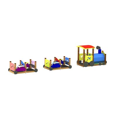 Trenulet fix Kiddie Ride pentru copii, 0-3 ani, 737x110x145 cm, lemn, multicolor