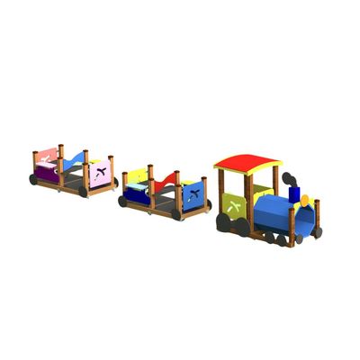 Trenulet fix Kiddie Ride pentru copii, 0-3 ani, 737x110x145 cm, lemn, multicolor