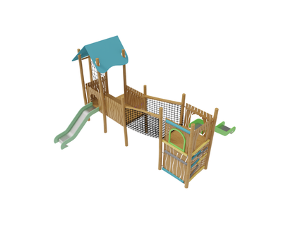 Loc de joaca din lemn pentru copii Naturel 1, exterior, 5-16 ani, 700x620x390 cm