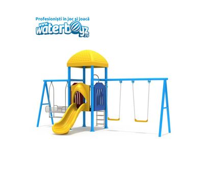Ansamblu topogan si 3 leagane pentru copii, 3-12 ani, 450x250x300 cm