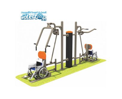 Aparat fitness pentru persoane cu dizabilitati Model 2, exterior, 440x100x200 cm, metal si plastic LLDPE