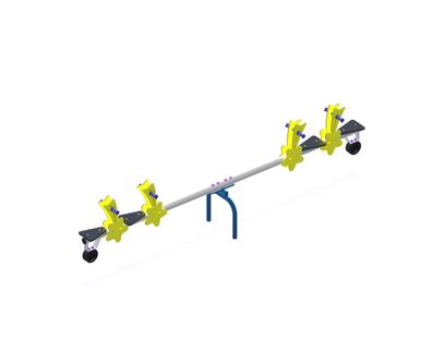 Balansoar cu 4 locuri pentru copii Libelula model 2, 3-10 ani, 49.5x370x124.5 cm, metal si plastic, multicolor