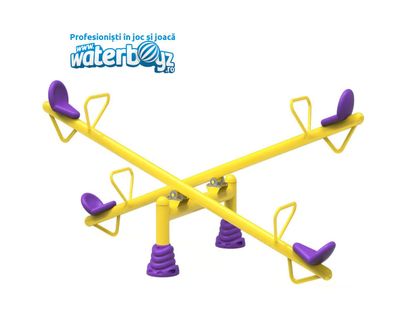Balansoar cu 4 locuri pentru copii Model 7, +3 ani, 309x92x148 cm, metal, galben