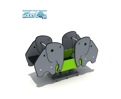 Balansoar dublu pe arc pentru copii Elefanti, 3-10 ani, 180x64x105 cm, metal si plastic HDPE, gri