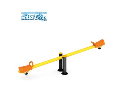 Balansoar dublu cu doua picioare pentru copii Model 3, 3-10 ani, 300x50x70 cm, metal si plastic LLDPE, galben