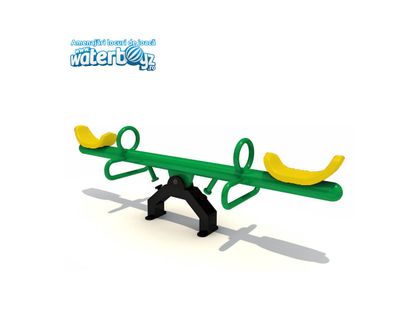 Balansoar dublu cu doua picioare pentru copii, 3-10 ani, 210x52x82 cm, metal si plastic LLDPE, verde si galben