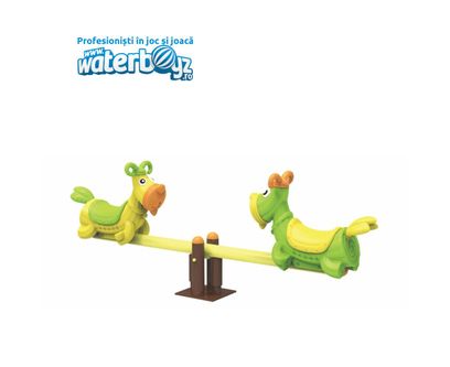 Balansoar dublu pentru copii model Berbecut, 1-6 ani, 300x39x92 cm, metal si plastic, verde