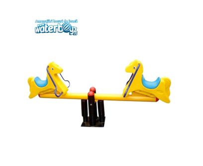 Balansoar dublu pe arc pentru copii Caluti, 3-10 ani, 250x40x110 cm, metal si plastic LLDPE, galben