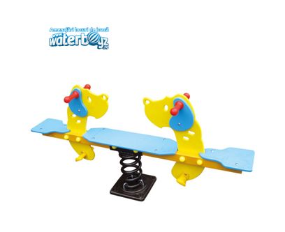 Balansoar dublu pe arc pentru copii Catei, 3-10 ani, 160x25x120 cm, metal si plastic, multicolor