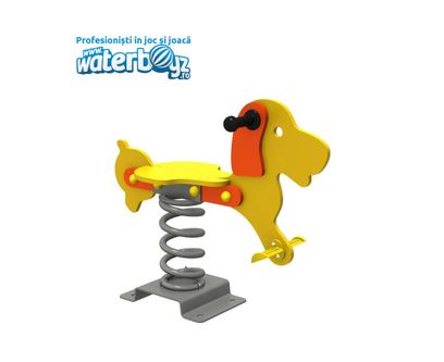 Balansoar pe arc pentru copii Catel Model 3, 1-4 ani, 80x30x70 cm, metal si plastic HDPE, galben