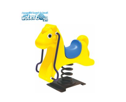Balansoar pe arc pentru copii Funny Calut, 1-4 ani, 80x60x80 cm, metal si plastic LLDPE, galben