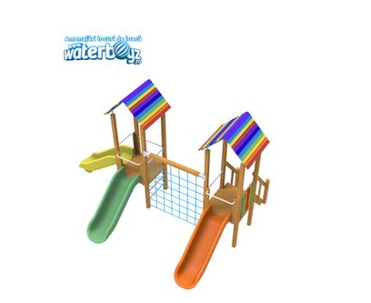 Complex de joaca din lemn pentru copii Nature 9, exterior, 3-12 ani, 580x390x320 cm, multicolor